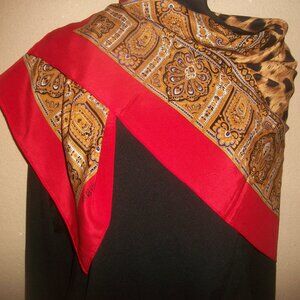 Vintage 90's Bill Blass Large Square Silk Scarf-Wrap w Exotic + Paisley Motifs